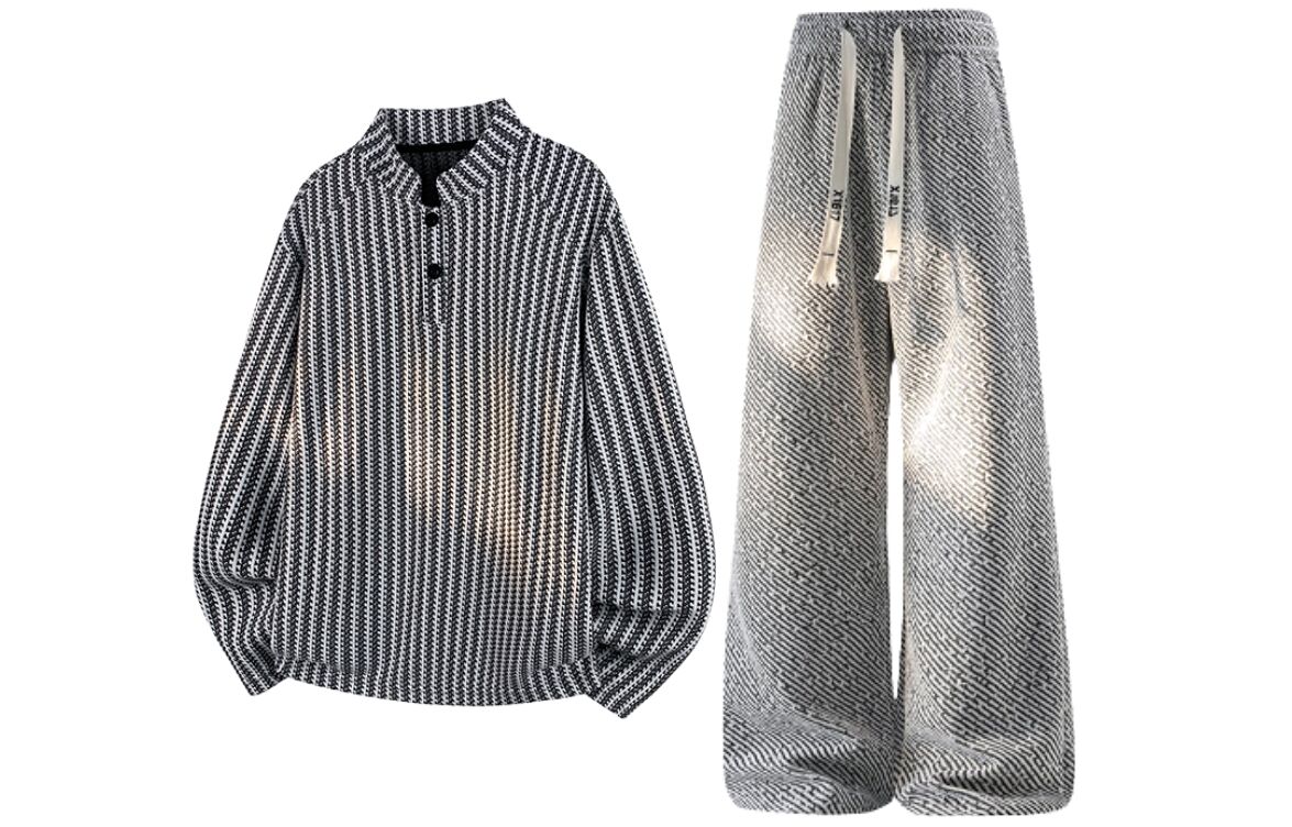 

Повседневная спортивная одежда унисекс Henry Collar утепленная X1617, белый top+светло-серый pants