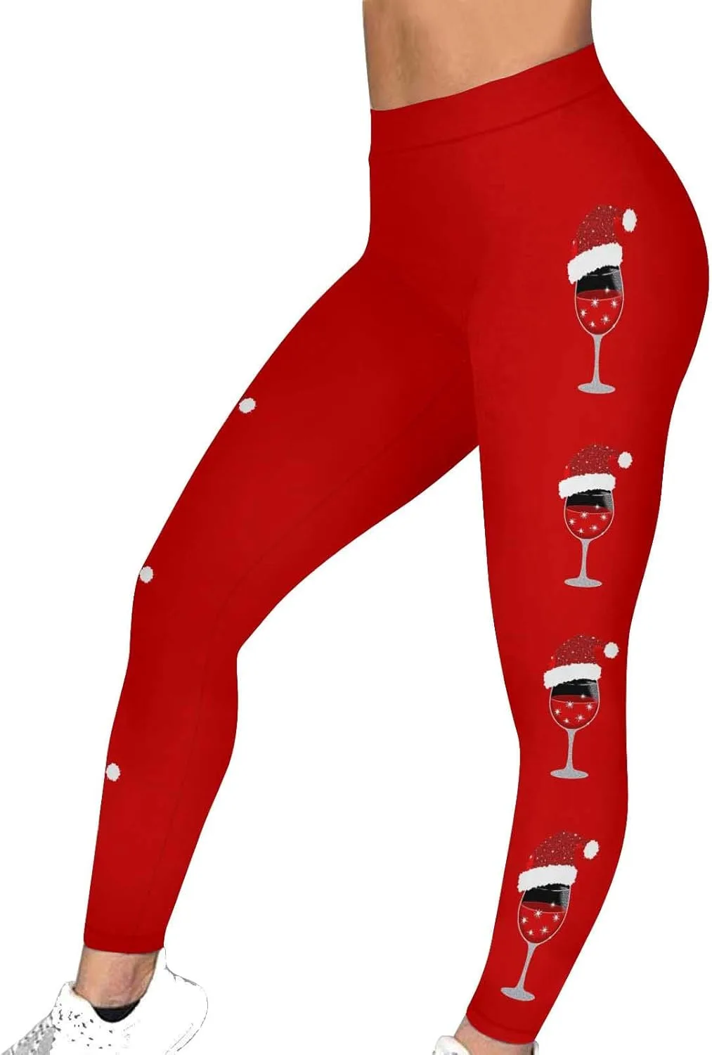 

Рождественские леггинсы для женщин Wine Glass с высокой талией и контролем живота