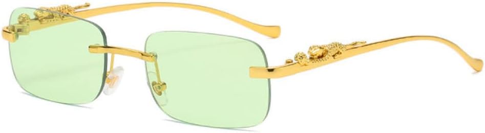 

Винтажные солнцезащитные очки без оправы для женщин и мужчин, для путешествий и вождения, с металлическим рисунком головы леопарда, защита от ультрафиолета UV400 LANGSER, Gold Green