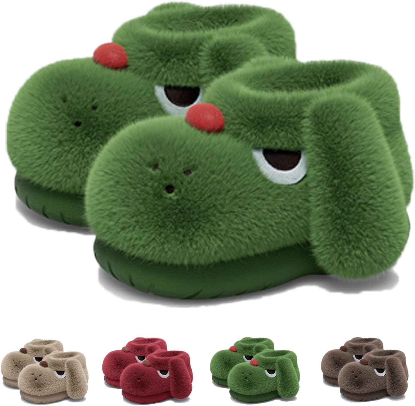 

Тапочки Zureto Cute с 3D собакой для женщин и мужчин, пушистые милые тапочки с изображением собаки для дома и улицы, с нескользящей подошвой, забавная домашняя обувь, зеленый