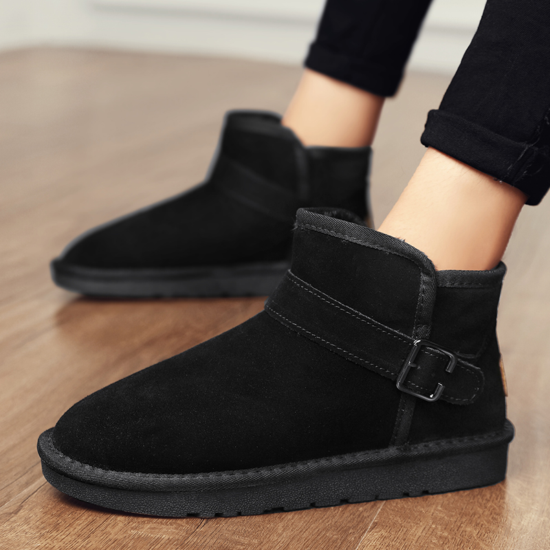 Термостойкие устойчивые к истиранию нескользящие короткие полусапоги Snow Boots мужские Shiozawa, черный — фото 4