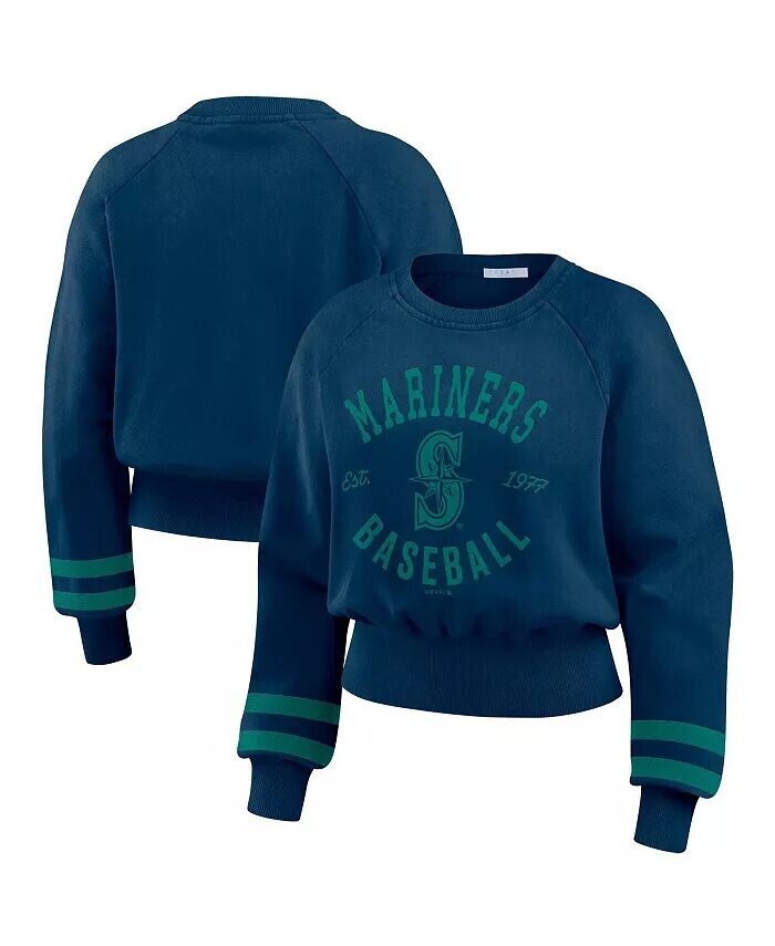 

Женская темно-синяя толстовка Seattle Mariners Vintage Washed Cropped Pullover WEAR by Erin Andrews