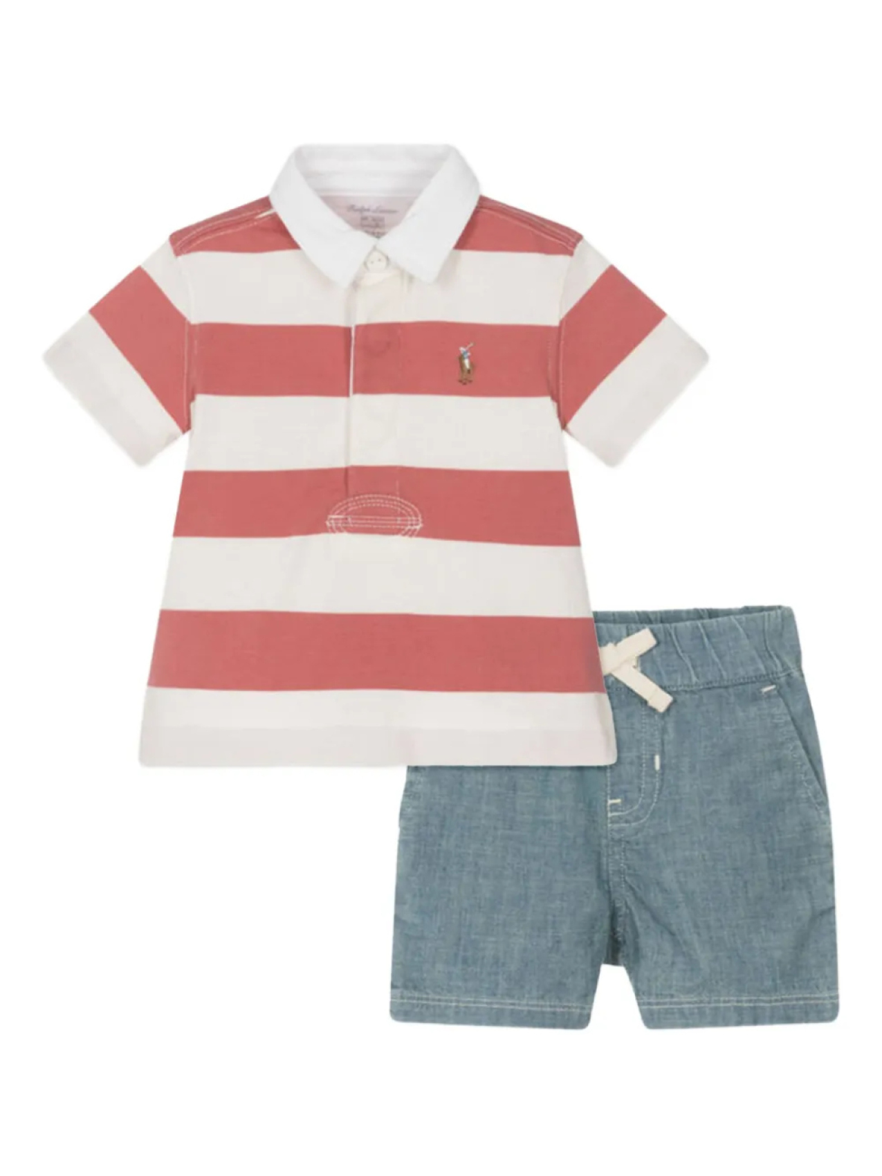 

POLO RALPH LAUREN KIDS комплект из полосатых шорт из шамбре и рубашки поло, синий
