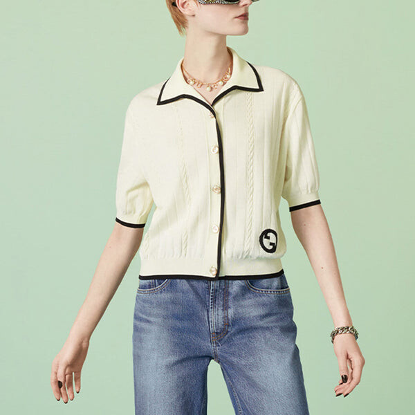 Рубашка cotton cardigan with interlocking g 'ivory' Gucci, белый — фото 2