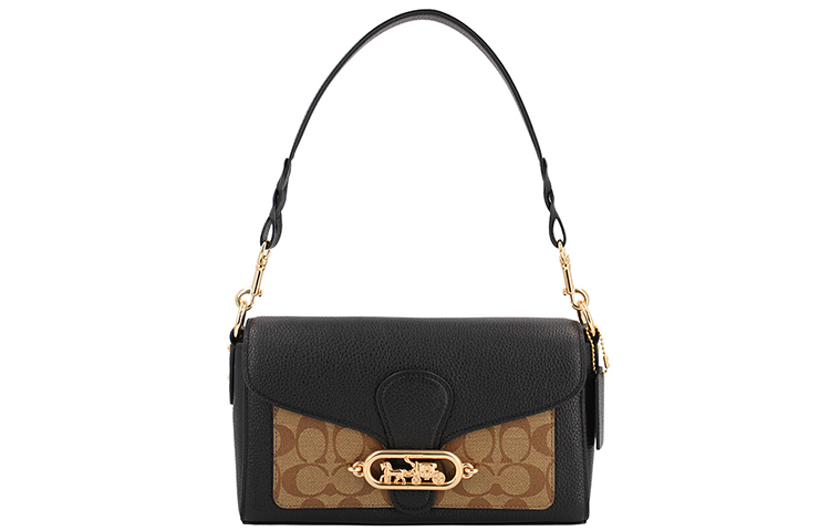 

COACH Женская сумка через плечо из джад-ткани с кожаными вставками черно-коричневый монохром