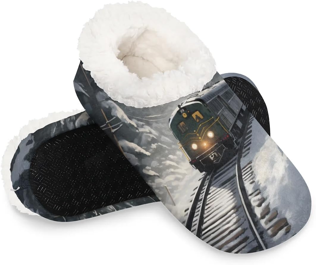 

Домашние тапочки OMFUNS для женщин и мужчин, зимние с пушистой подошвой из пенной памяти, теплые домашние тапочки, Locomotive Train