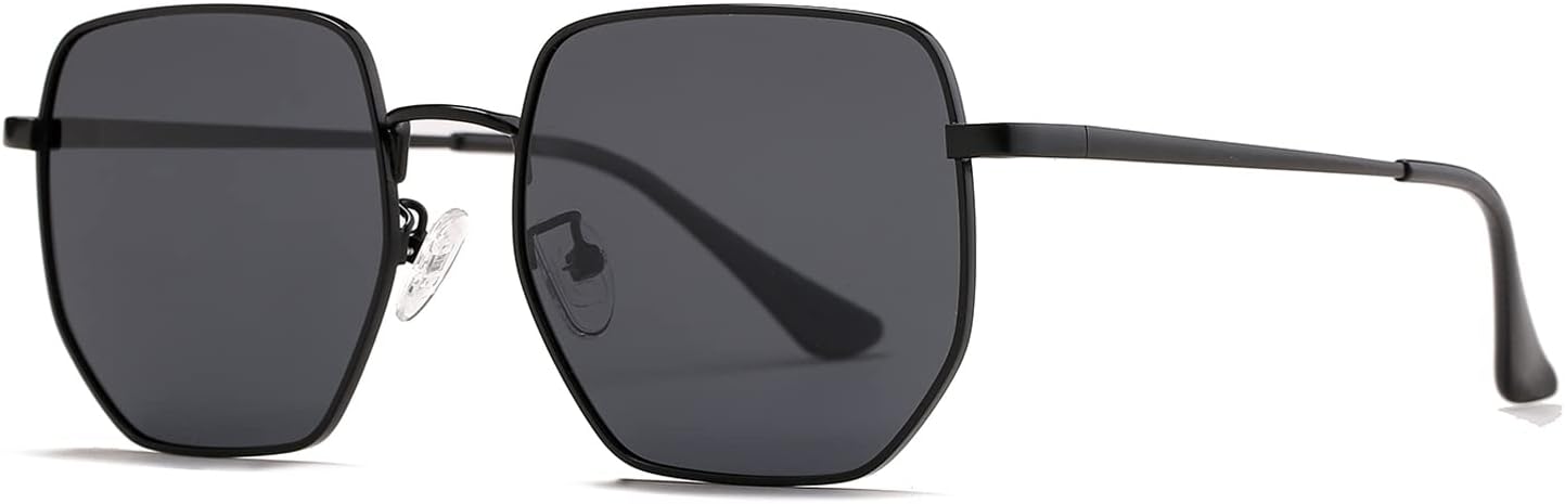 

Солнцезащитные очки HJSTES с большими шестиугольными поляризованными линзами для женщин и мужчин, модные квадратные, с зеркальными линзами и защитой от УФ-излучения, Black Frame/Black Lens