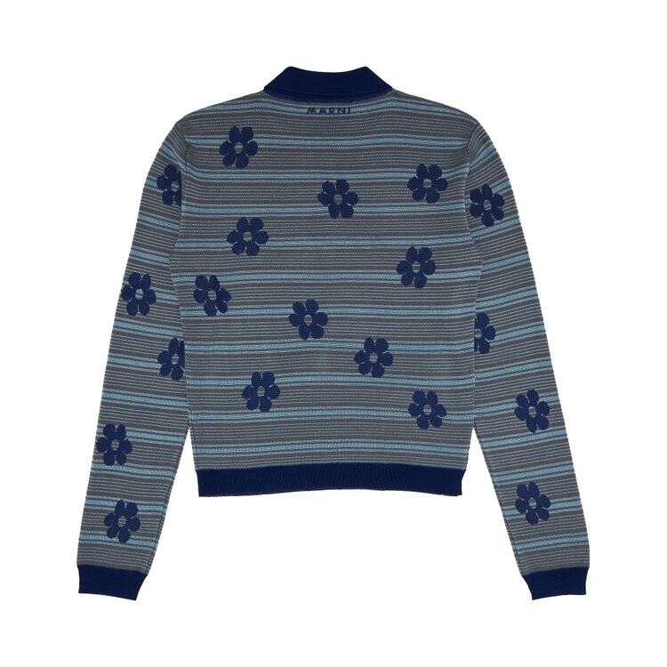 Поло Marni Striped Flowers Long-Sleeve Polo Neck, цвет Mazarine Blue — фото 2