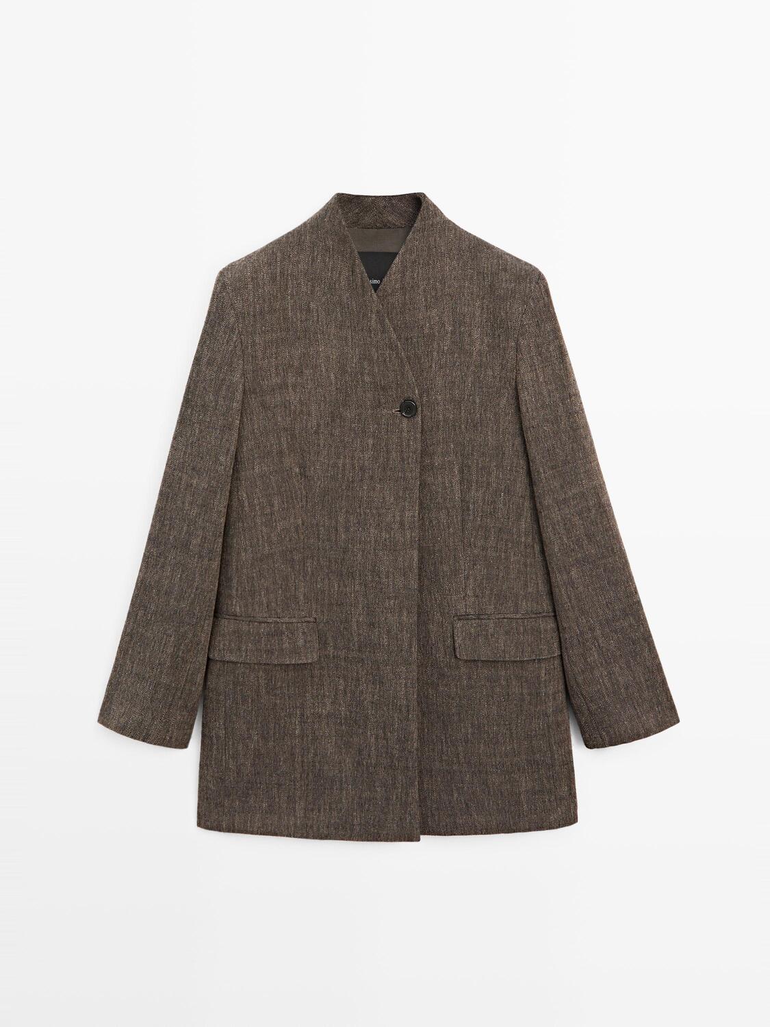 Пальто из смесовой шерсти с крапчатым эффектом и высоким воротником Massimo Dutti, brown — фото 2