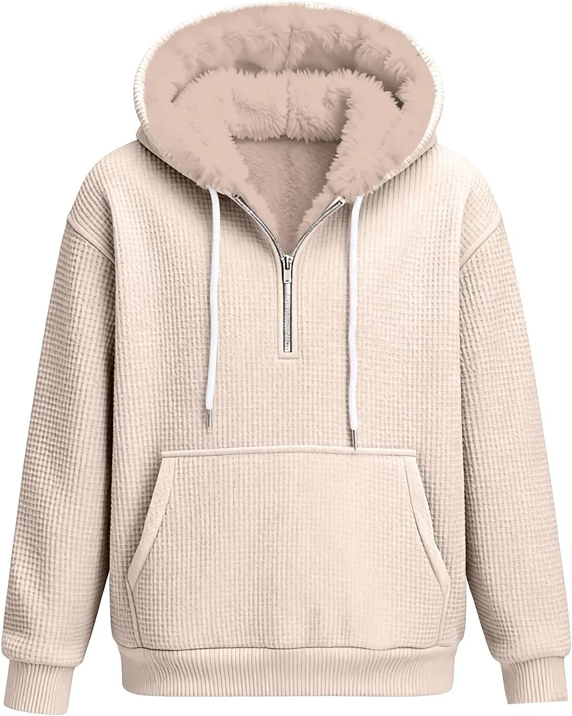 Худи мужское на молнии, вафельное, с флисовой подкладкой, Beige — фото 4