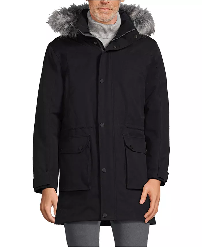 

Большая и высокая экспедиционная водонепроницаемая пуховая парка Lands' End, черный