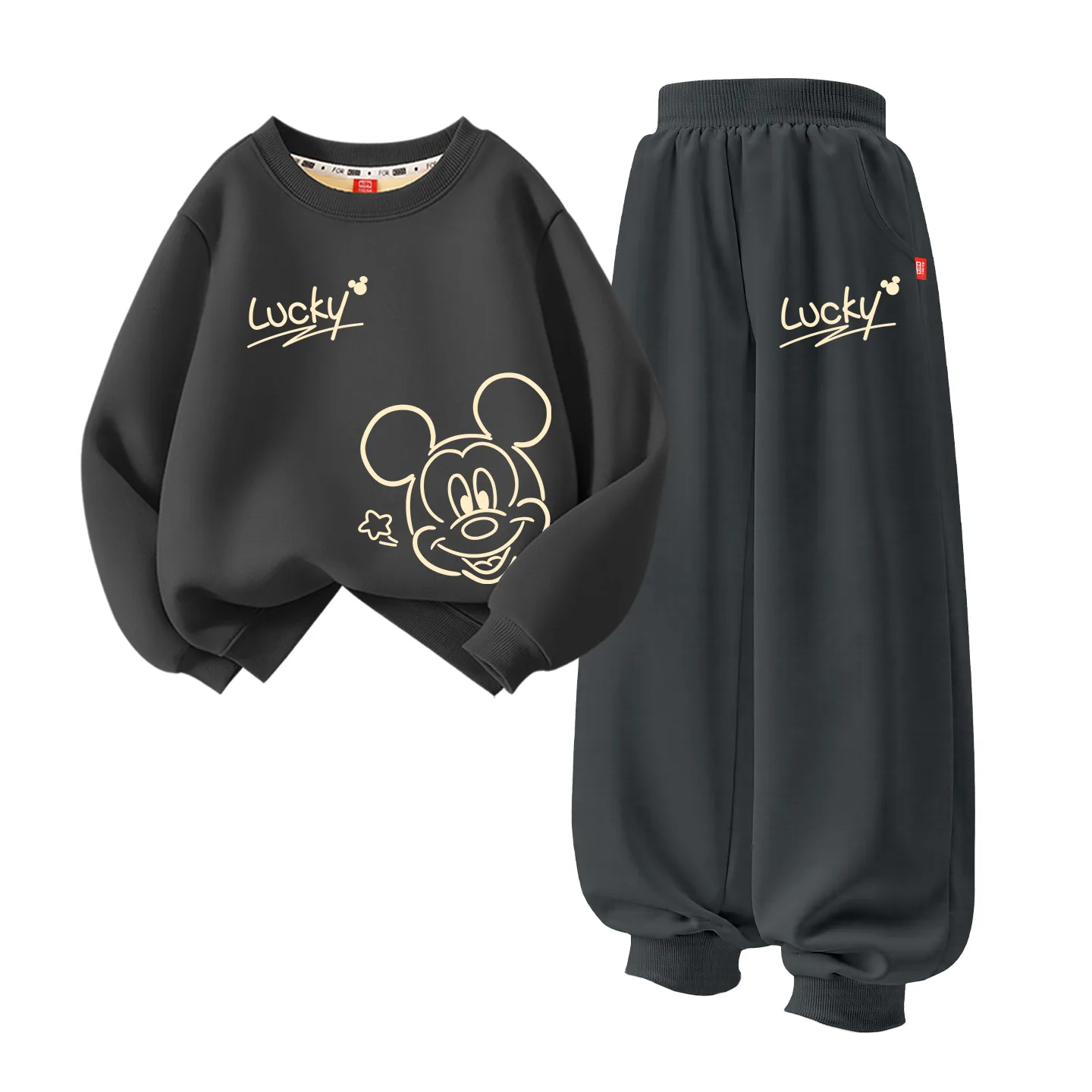 Детский спортивный костюм с круглым вырезом Disney, [Thickened and Fleece-Lined]Di Lucky Line K Orange+Di Xing K Black — фото 3