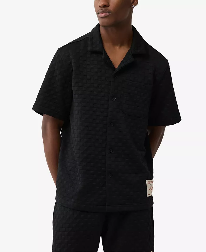 

Мужская рубашка с клетчатым принтом и отложным воротником True Religion, черный