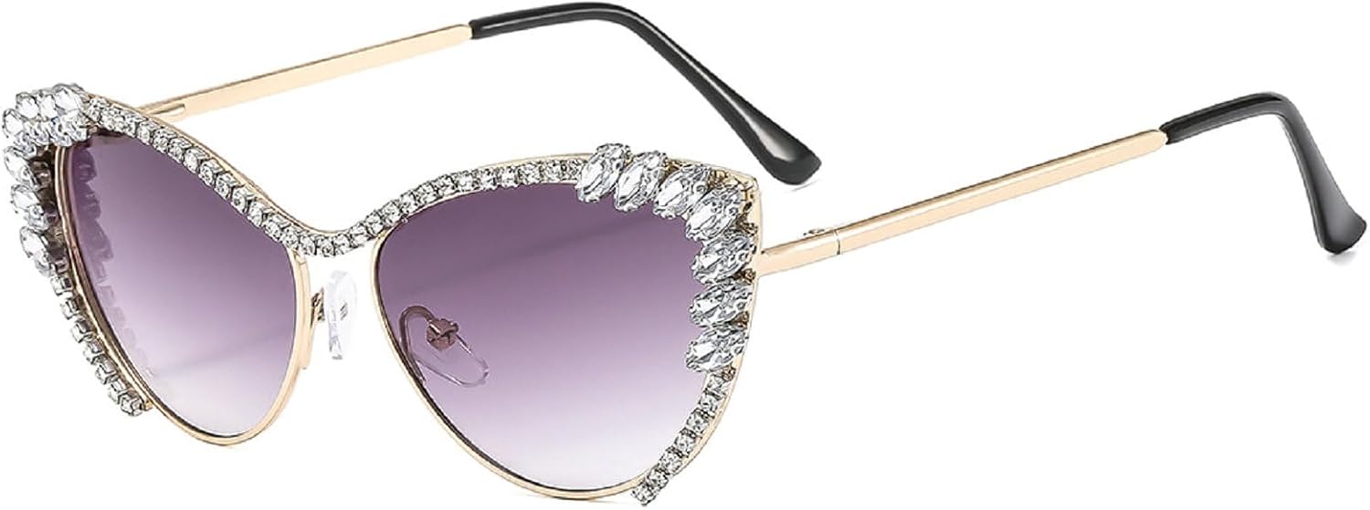 

Стильные солнцезащитные очки с блестками и стразами для женщин, дизайнерские очки «кошачий глаз» с бриллиантами, модная металлическая оправа, очки для рейв-вечеринок mincl, Gray