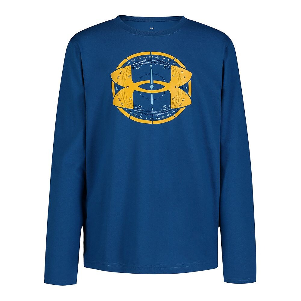 

Футболка Under Armour Compass с длинными рукавами и графическим рисунком для мальчиков 4–7 лет, цвет Varsity Blue