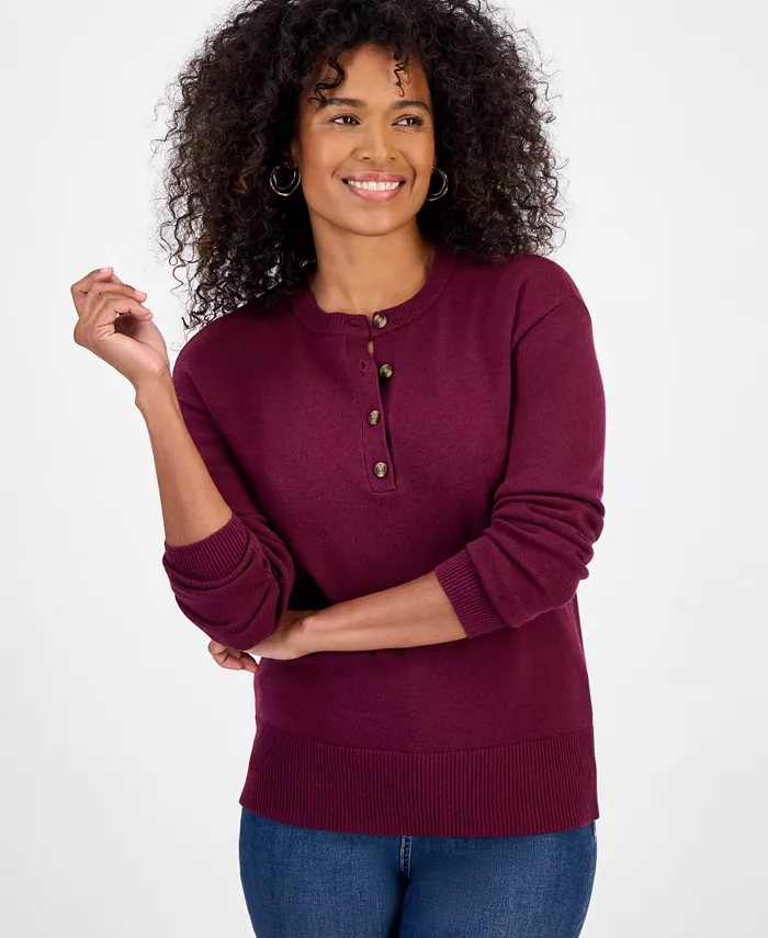 

Женский свитер с застежкой хенли Style & Co, красный