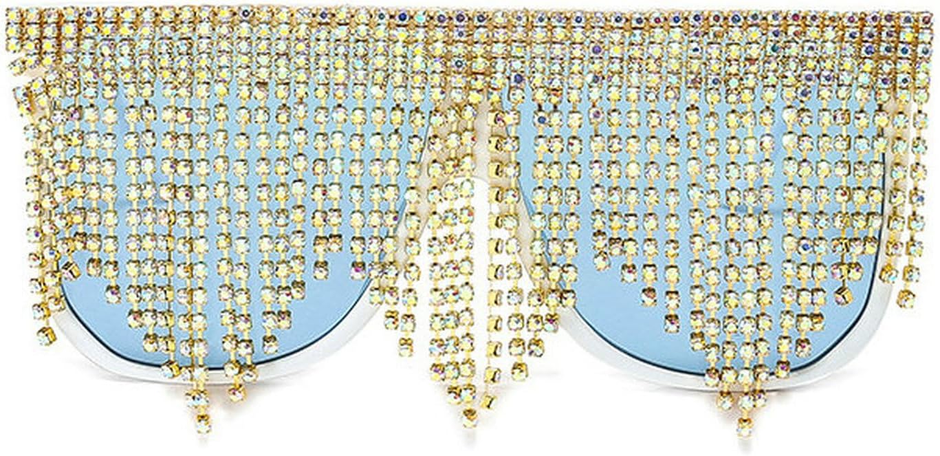 

COTIA Большие цельные солнцезащитные очки с квадратными кисточками для женщин, модные, с кисточками, кристаллами и бриллиантами, в стиле панк, для выпускного вечера и вечеринки, White