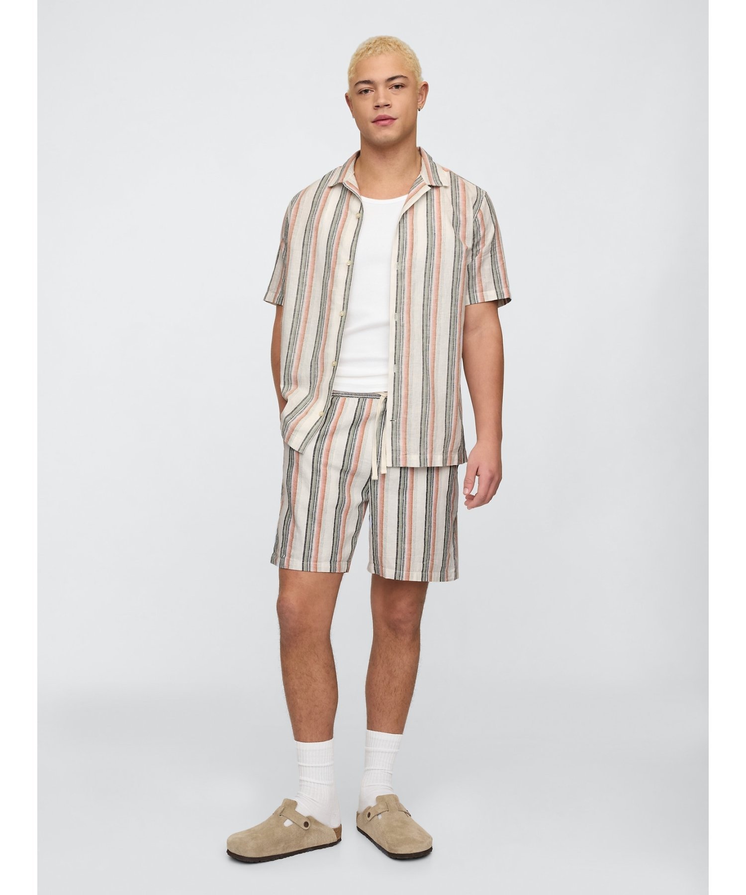 (U) Рубашка стандартного кроя из смеси льна для отдыха GAP, MULTI_STRIPE — фото 2