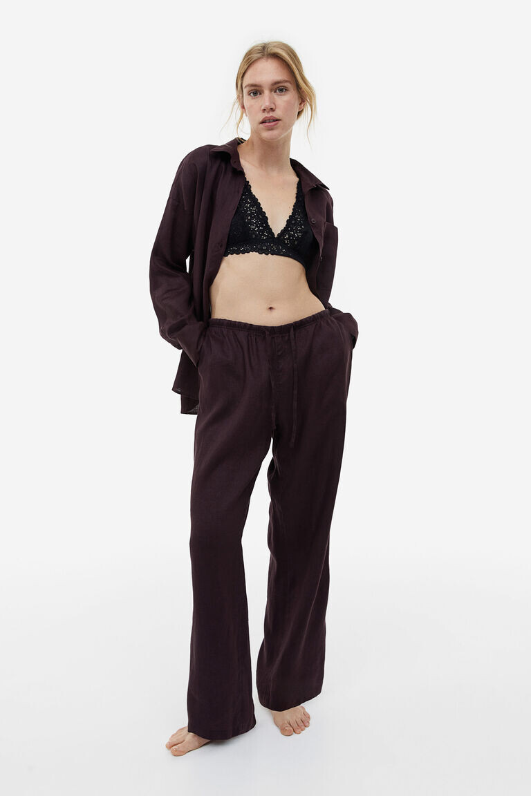 

Широкие брюки из смесового льна H&M, коричневый