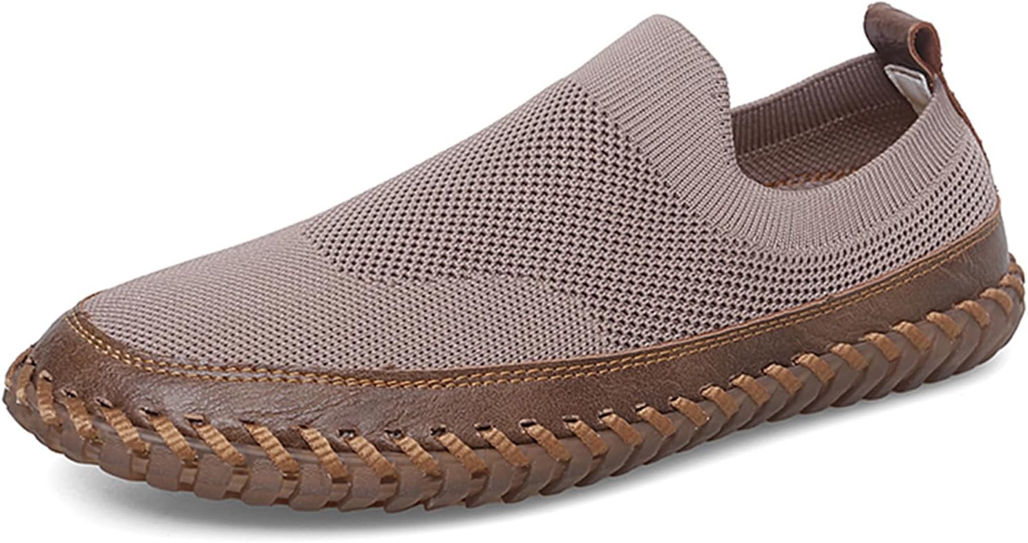 

Мужские сетчатые прогулочные кроссовки-лоферы с мягкой резиновой подошвой, дышащие вязаные повседневные обувь Dacnakby, коричневый