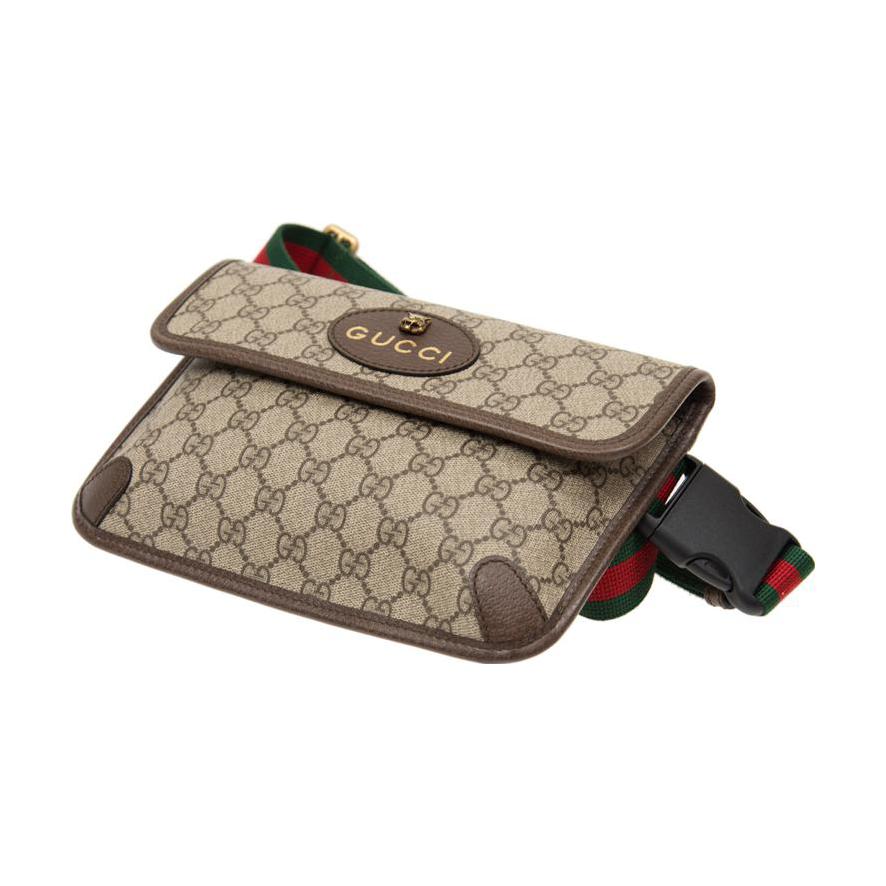 GUCCI Неовинтажная серия холщовая с кожаной сумка-мессенджер кроссбоди, поясная сумка малая мужская ebony/коричневая — фото 4