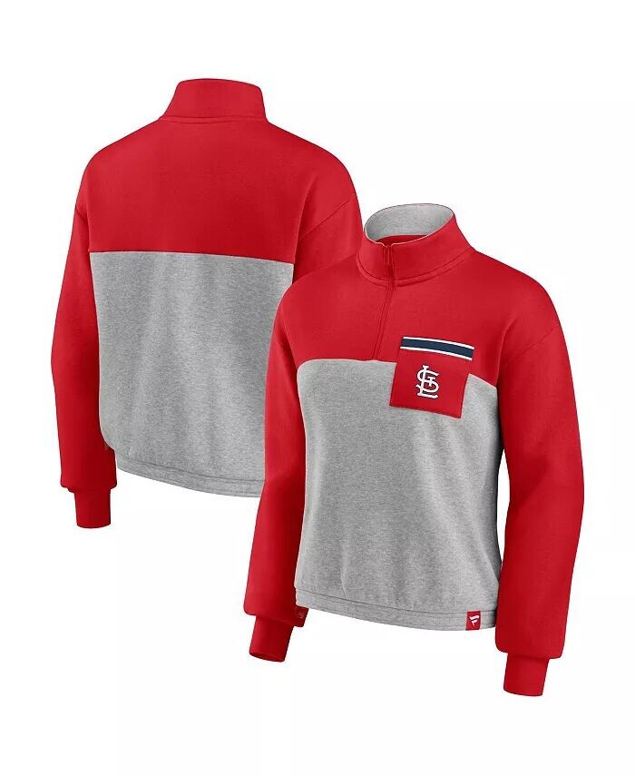 

Женский красный, Хизер-Серый топ St. Louis Cardinals Iconic с молнией на четверть талии Fanatics