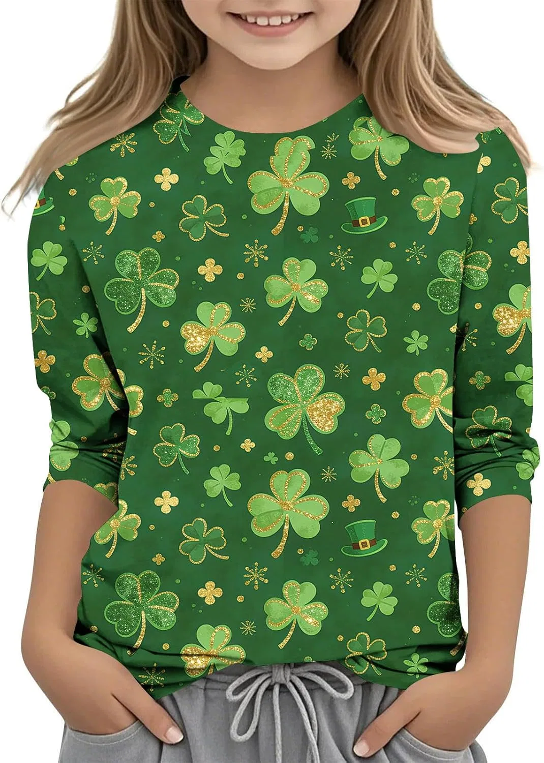 Футболка с рисунком Shamrock для девочек, Zzalalana, 3/4 рукав, мультиколор