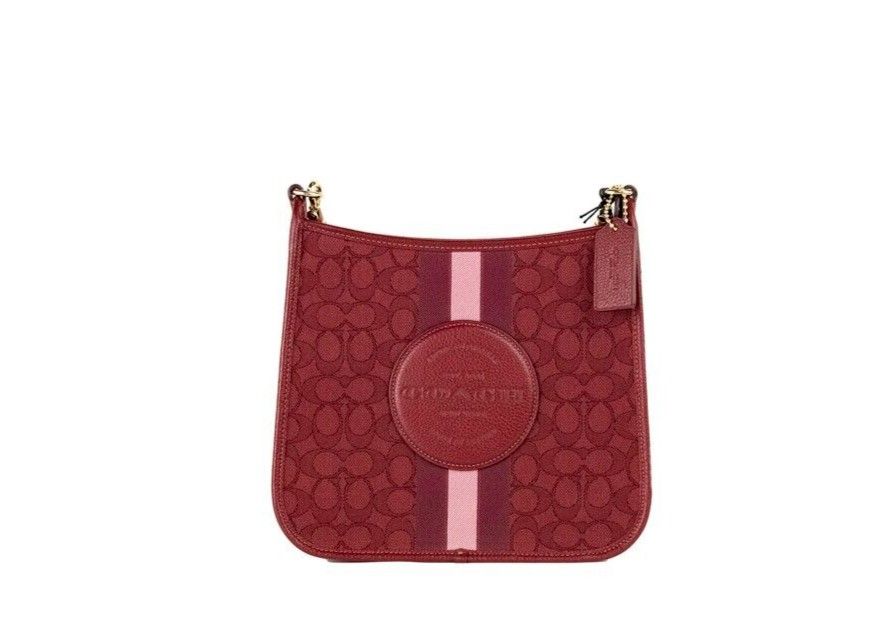 

Сумка-накладка через плечо Dempsey Red Signature Jacquard Canvas Coach
