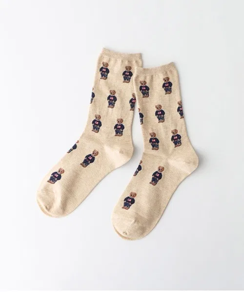 Носки органический хлопок POLO RALPH LAUREN флаг-медведь принт, бежевый — фото 2