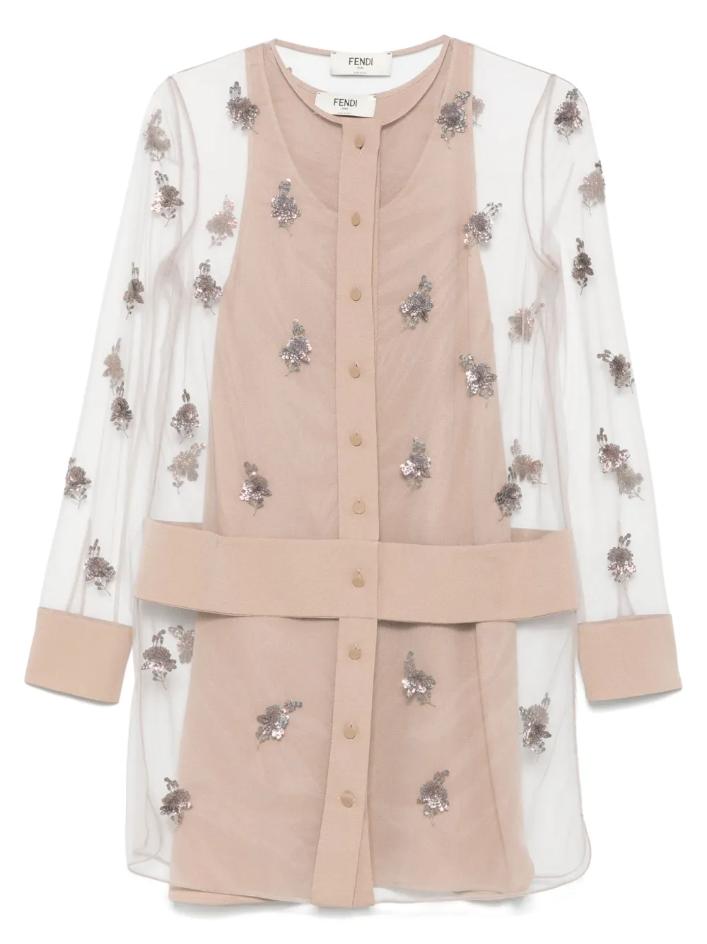 

Платье мини с вышивкой FENDI, нейтральный