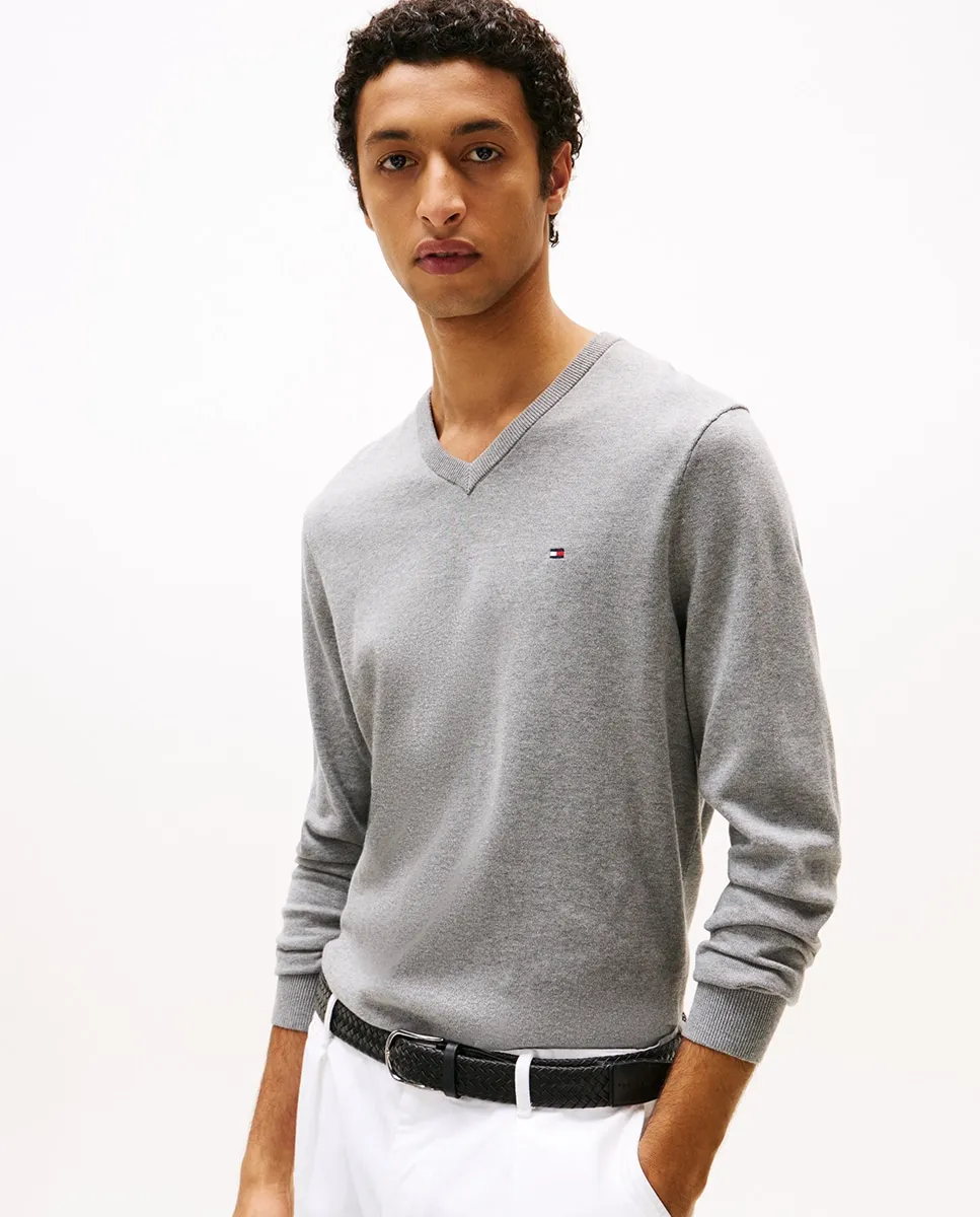 

Мужской однотонный джемпер с V-образным вырезом Tommy Hilfiger, серый