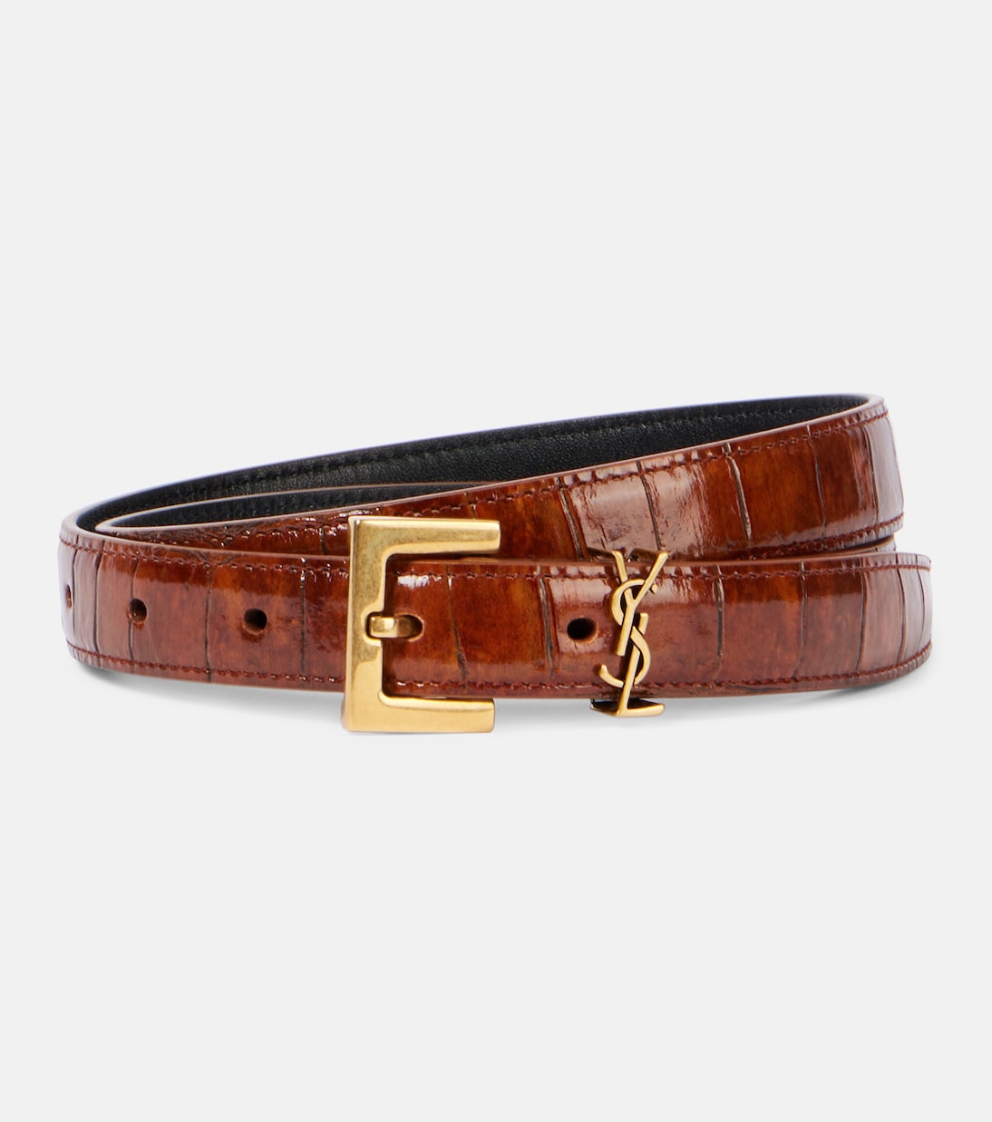 

Ремень из кожи с эффектом крокодила Cassandre Saint Laurent, Vegetal Brown