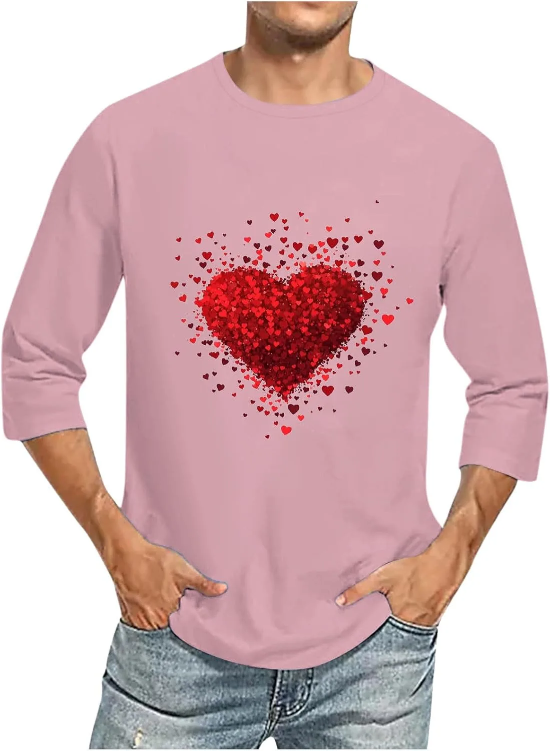 

Футболка с принтом в виде сердца для мужчин, 3/4 рукава, M-5XL