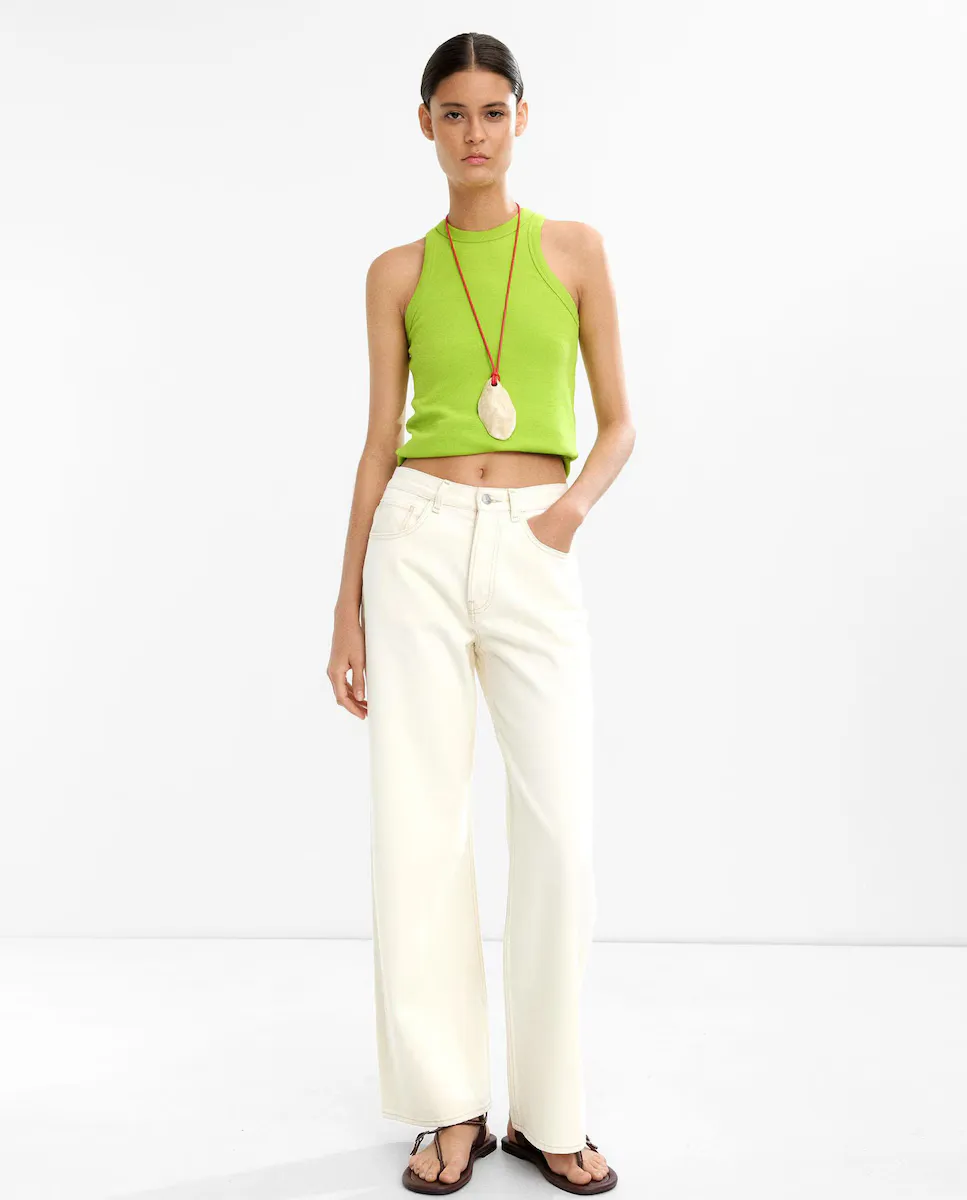 

Женские прямые джинсы 100% хлопок с передними карманами в однотонном цвете Parfois, бежевый