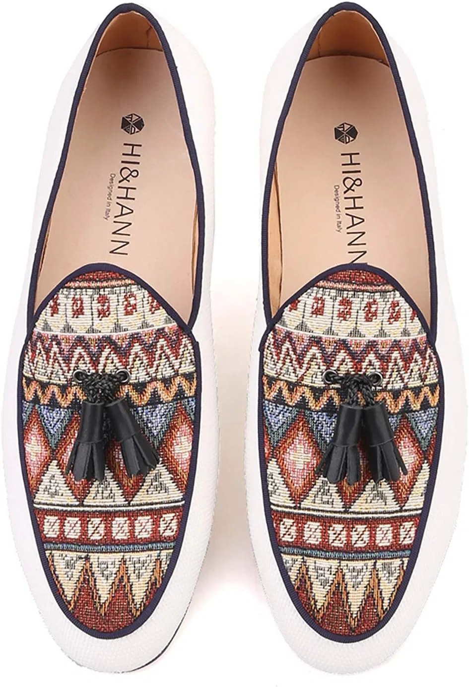 Мужские лоферы с кисточками, HI&HANN, Paisley Pattern, белый — фото 2