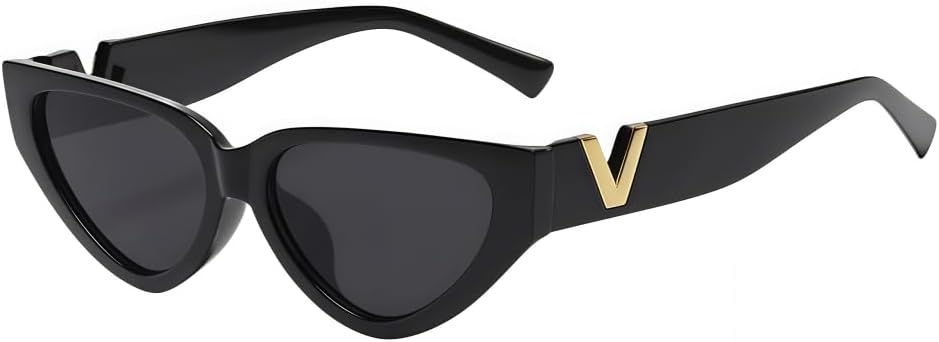 

Винтажные солнцезащитные очки «кошачий глаз» для женщин, ретро-оправа в форме треугольника, модные солнцезащитные очки с защитой от УФ-излучения UV400 (черные) MAZNVISO, Black