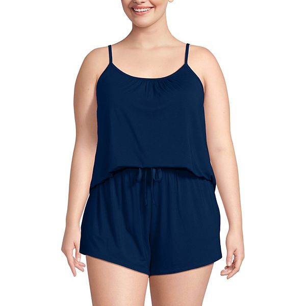 

Пижамный комплект Plus size из 3 предметов - топ с длинным рукавом, ками и шорты Lands' End, Deep Sea Navy