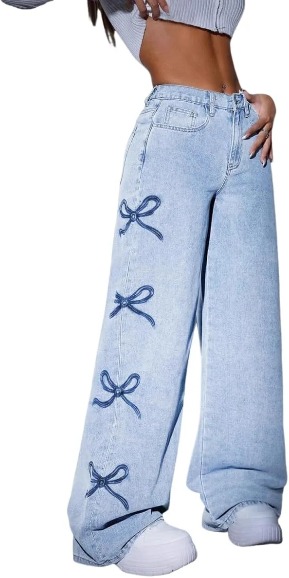 

Джинсы женские Baggy с вышивкой-бантом Apvirdy