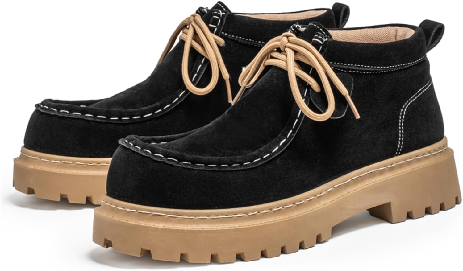 

Мужские замшевые ботинки чукка, средние по высоте, повседневные рабочие, прочные ботинки с массивной резиновой подошвой и контрастной строчкой, противоскользящая обувь на голенище для мужчин Kelibasi, черный