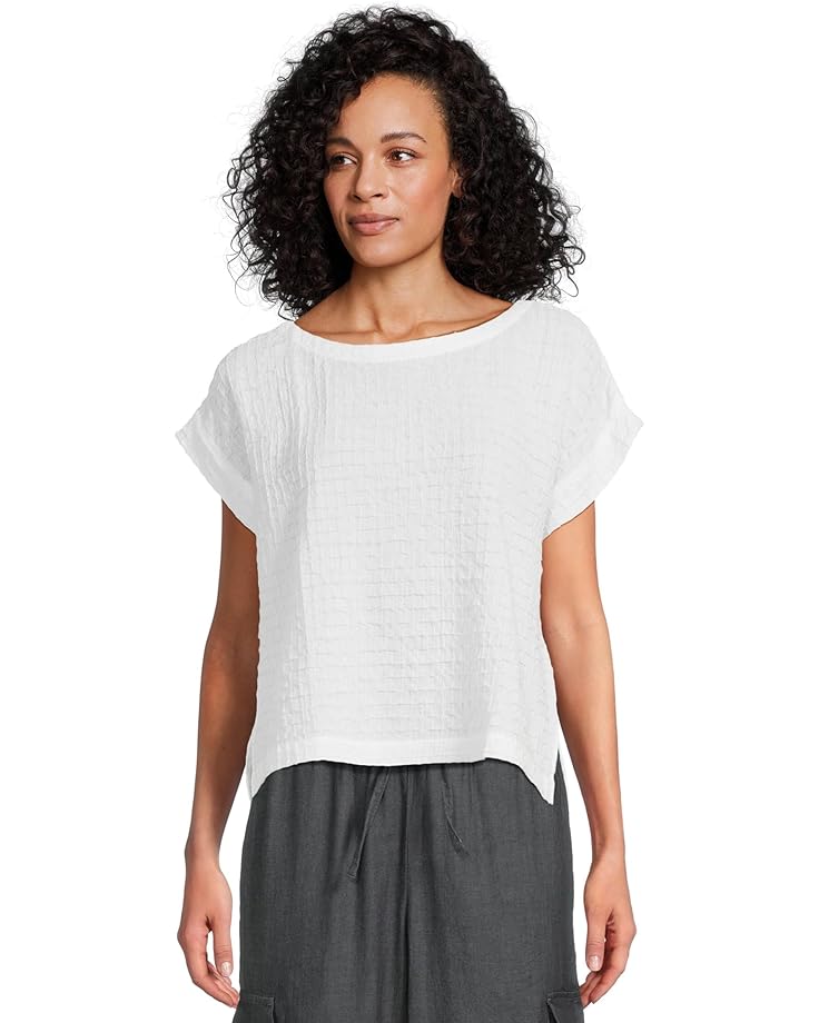

Топ Eileen Fisher Organic Cotton Voile Box Ballet Neck Square Top, белый