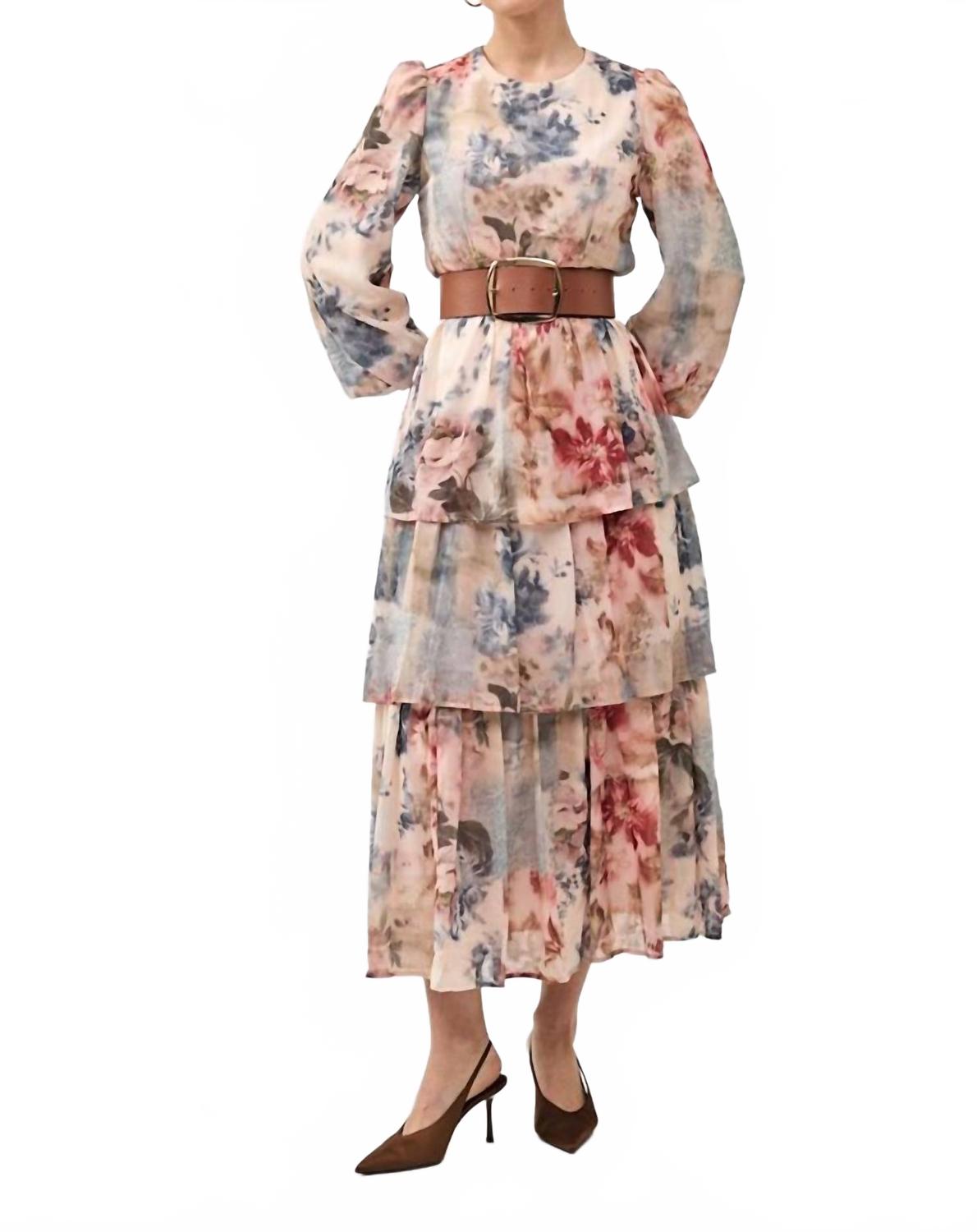 

Camellia Макси-платье Oina с пышными рукавами и многоярусной юбкой, кремового цвета