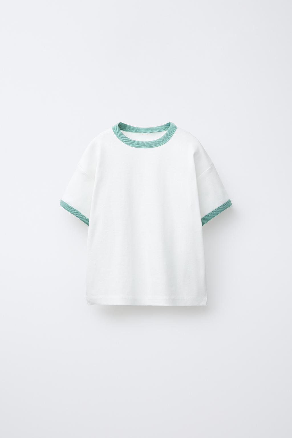 

Футболка с контрастной отделкой ZARA, цвет Turquoise