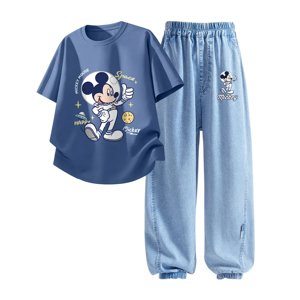 Детская повседневная спортивная футболка с круглым вырезом Disney, Cosmic Sky Blue+Astronaut K Denim Light Blue — фото 3