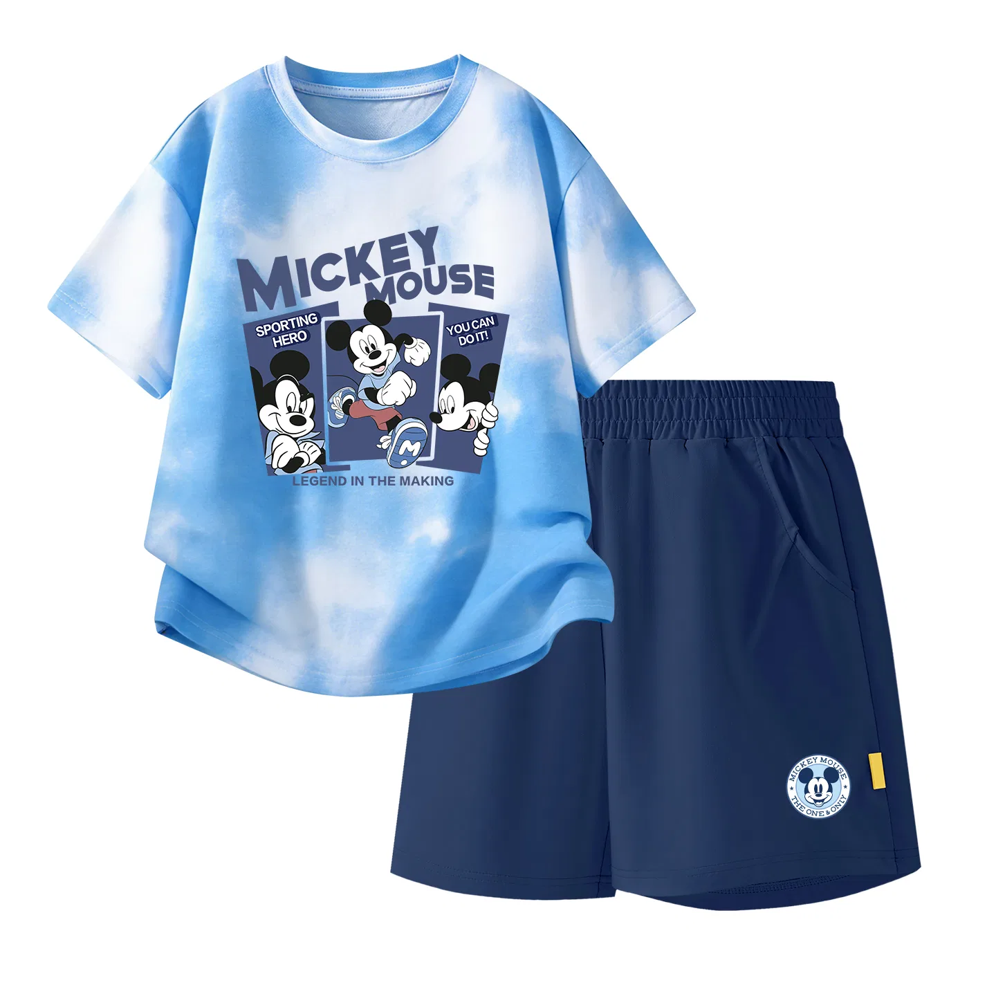 Детский спортивный костюм Casual Sportswear 2 Piece Set Disney, Happy Cloud Blue+Disney Round Logo Mickey Mouse K_Bottom Right Deep Sea Blue