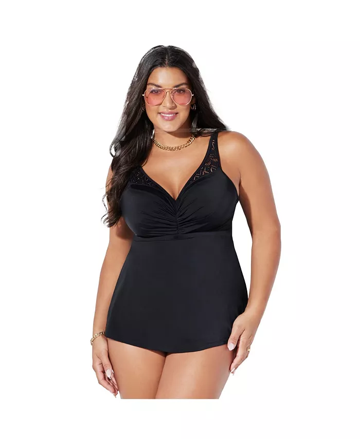 

Женский бюстгальтер-танкини на косточках с вязанным крючком топом Swimsuits for All, черный