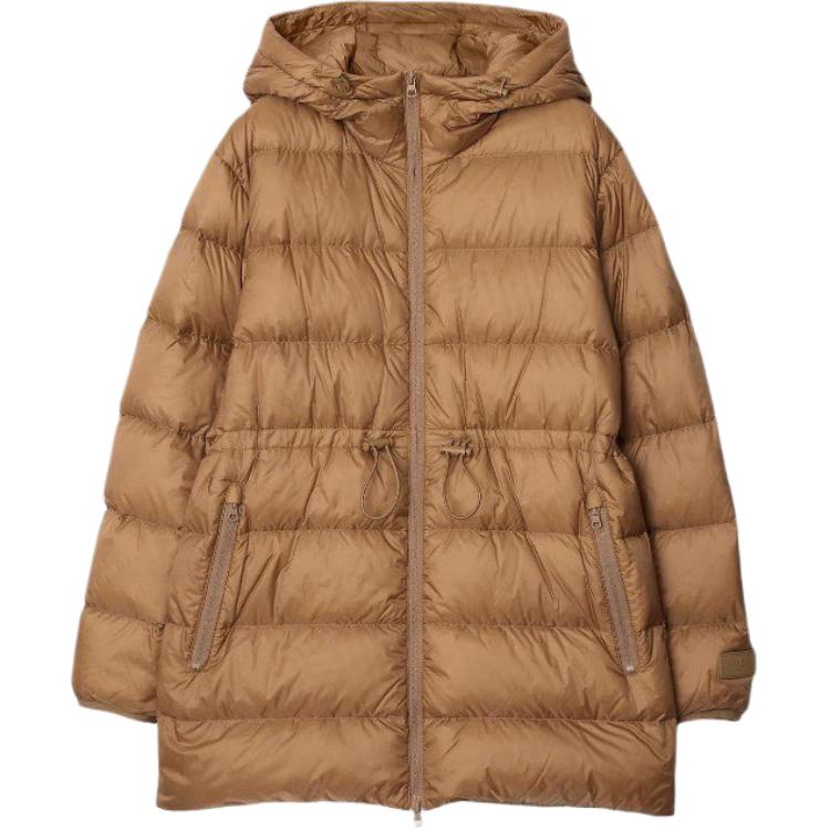 

Пуховая куртка женская, верблюжьего цвета, с капюшоном, средней высоты Burberry, camel