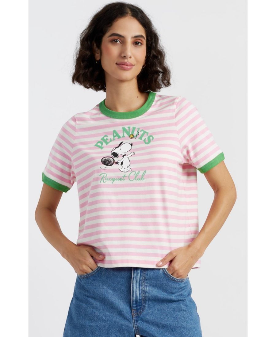 

Женская хлопковая футболка с изображением арахиса и символикой теннисного клуба Chinti & Parker, Pink, Розовый, Женская хлопковая футболка с изображением арахиса и символикой теннисного клуба Chinti & Parker, Pink