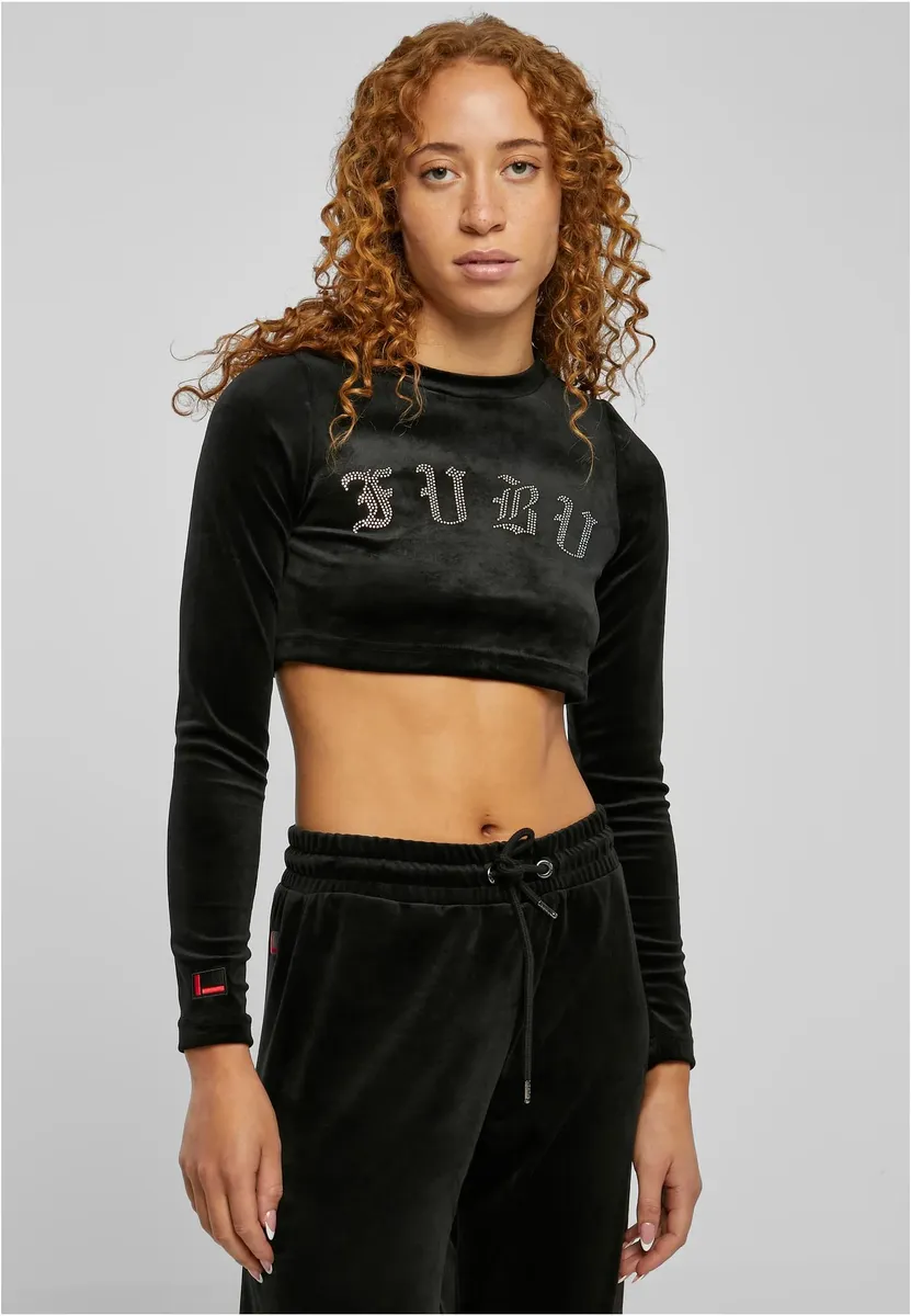 

Fubu с длинным рукавом " Fubu Women FW224-018-1 Old English Rhinestone Velour LS черный", черный