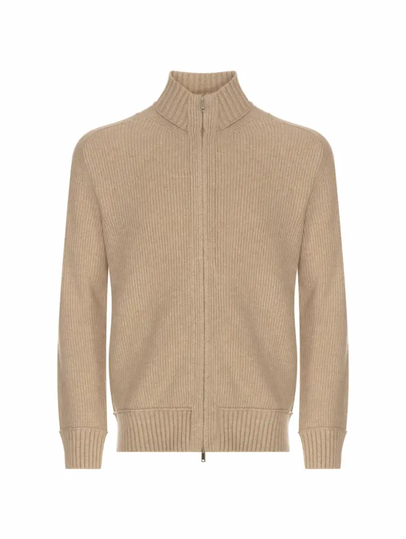 

Кашемировый кардиган на молнии Zegna, бежевый