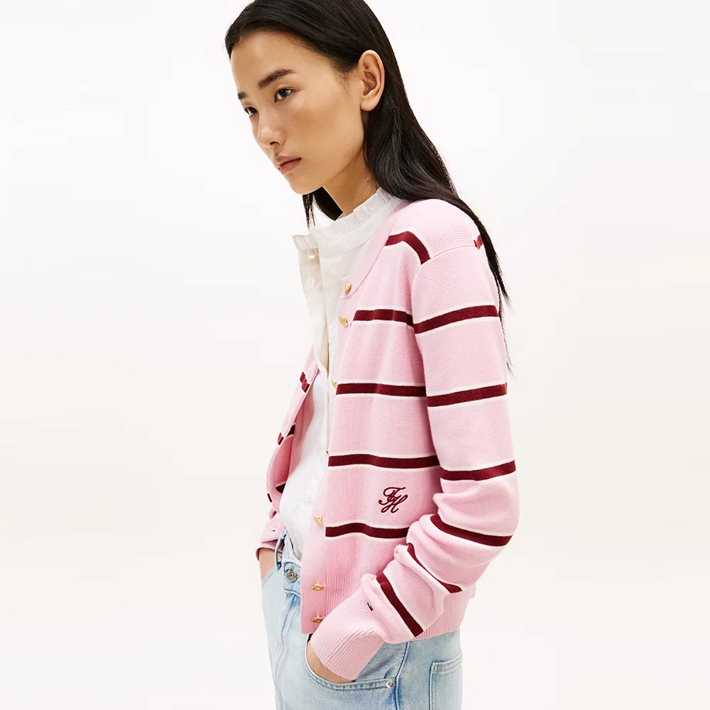 Женский полосатый кардиган с круглым вырезом розовый от Tommy Hilfiger Women — фото 2